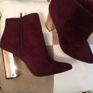 Maroon suede and Rose gold heel ankle boots